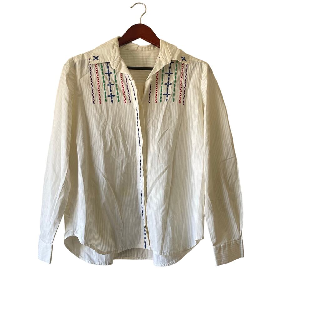 Vintage folk embroidered boho button up shirt size‎ xl
